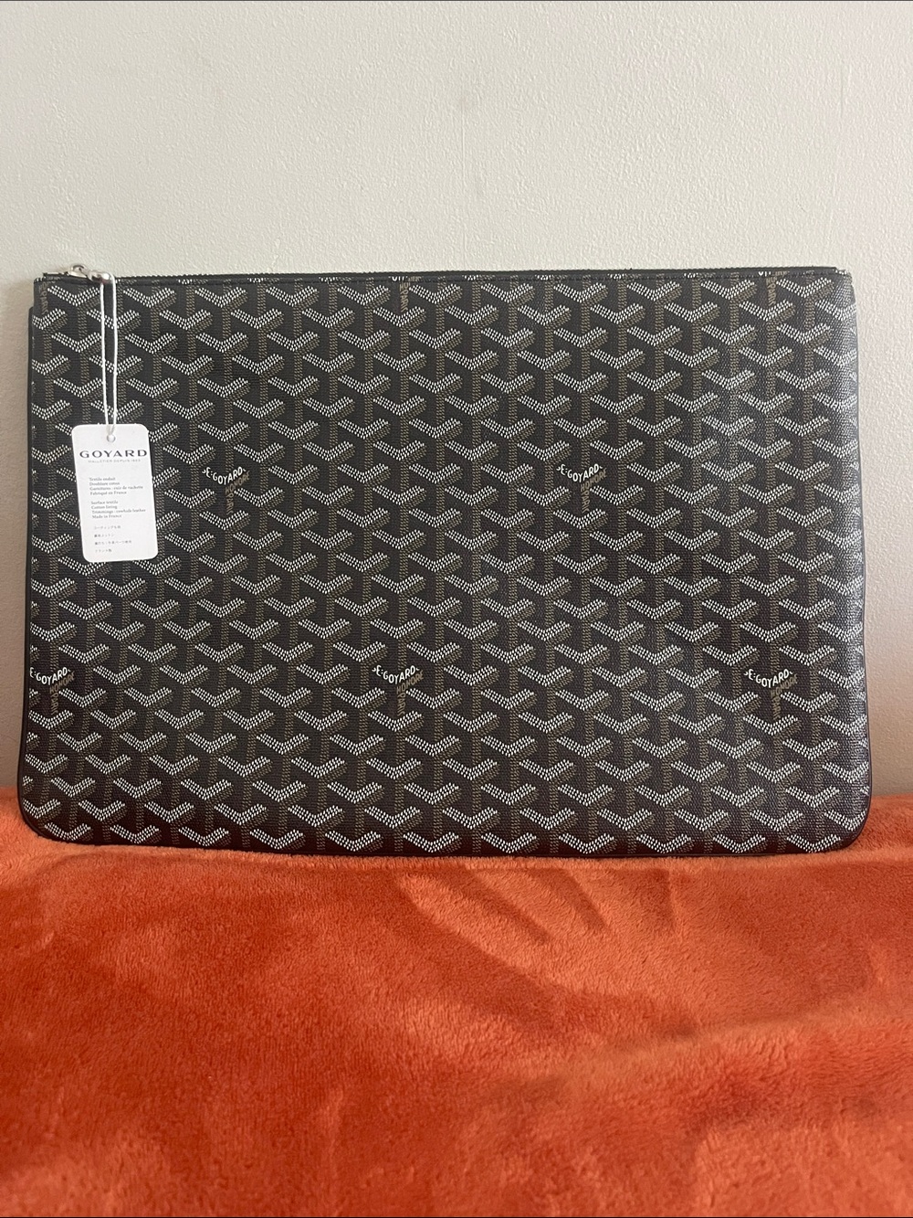 Goyard Black and White Chevron Patterned Laptop Pouch